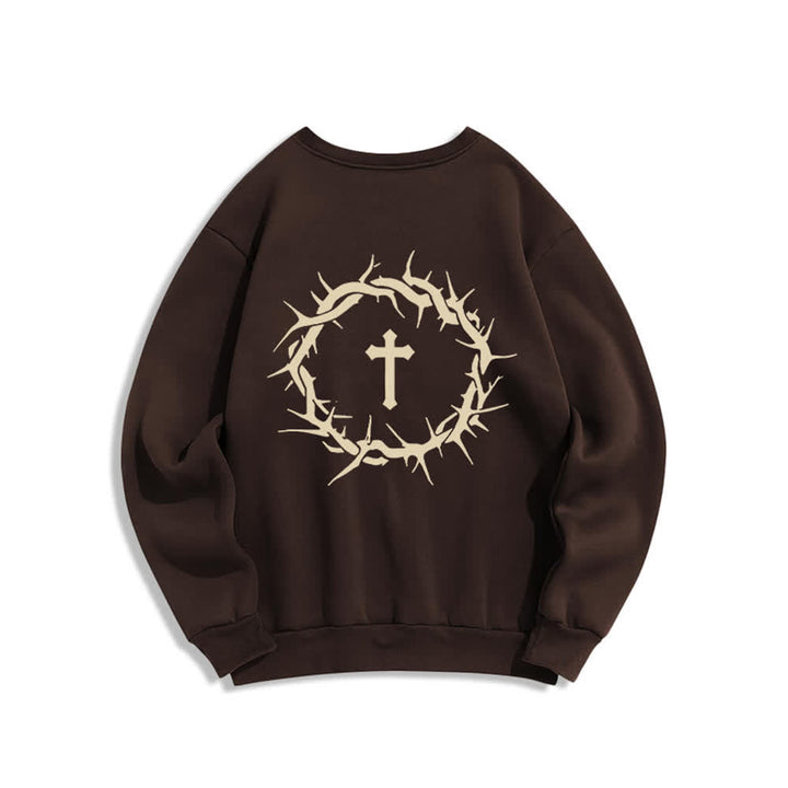 Christianartworkshop Sudaderas de cuello redondo con forro polar y estampado de cruz "Fe sobre el miedo" - image 1