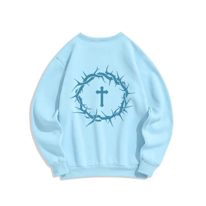 Christianartworkshop Sudaderas de cuello redondo con forro polar y estampado de cruz "Fe sobre el miedo" - image 10