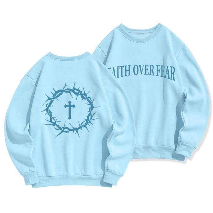 Christianartworkshop Sudaderas de cuello redondo con forro polar y estampado de cruz "Fe sobre el miedo" - Azul - 2XL - image 9