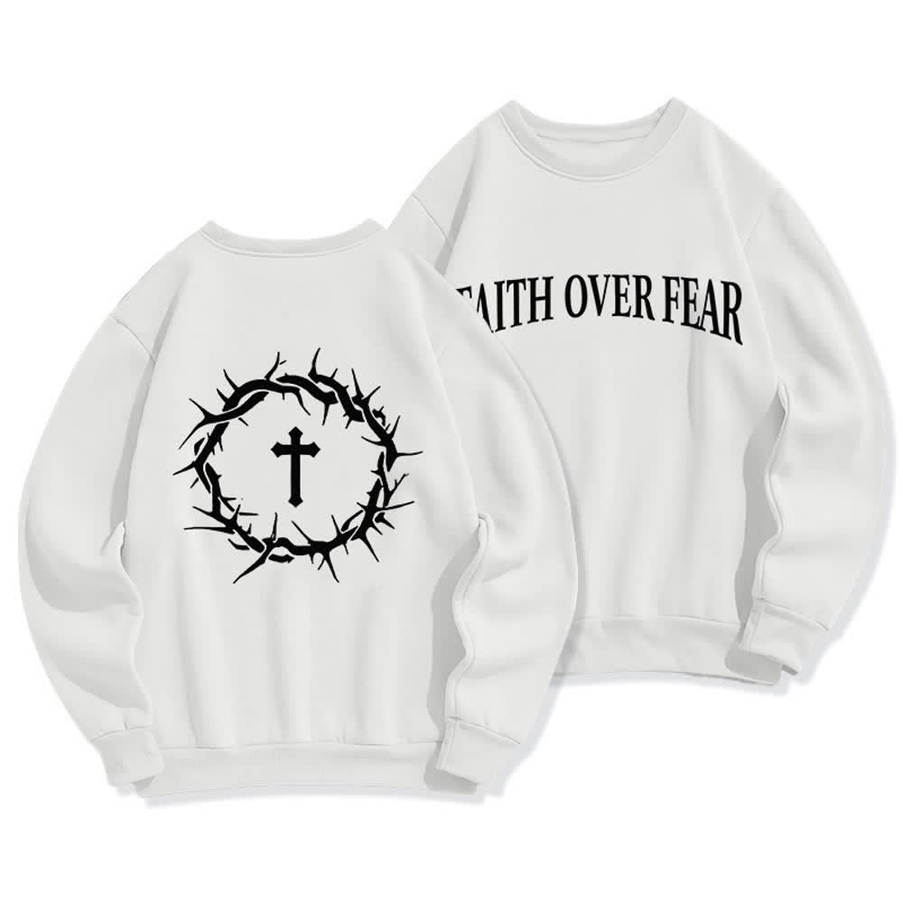 Christianartworkshop Sudaderas de cuello redondo con forro polar y estampado de cruz "Fe sobre el miedo" - Blanco - 2XL - image 3