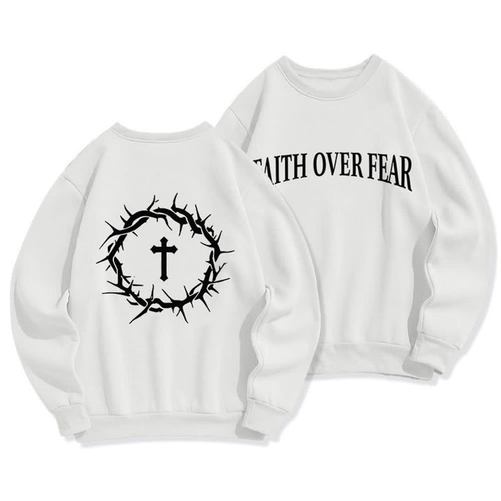 Christianartworkshop Sudaderas de cuello redondo con forro polar y estampado de cruz "Fe sobre el miedo" - Blanco - 2XL - image 3