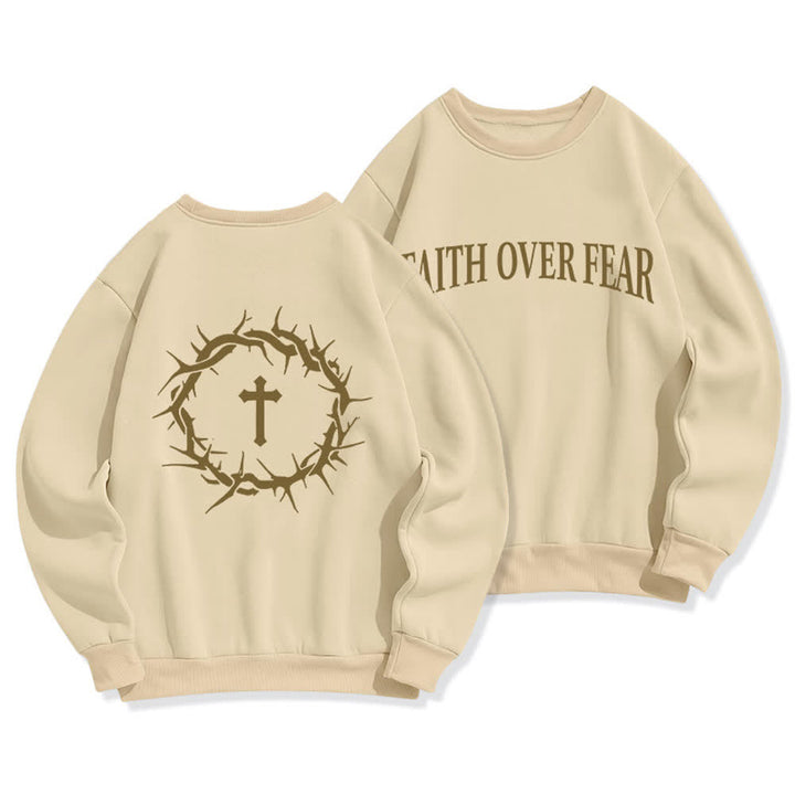 Christianartworkshop Sudaderas de cuello redondo con forro polar y estampado de cruz "Fe sobre el miedo" - Beige - 2XL - image 12