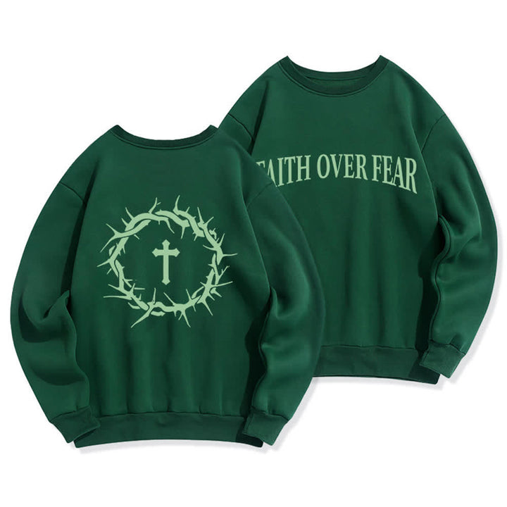 Christianartworkshop Sudaderas de cuello redondo con forro polar y estampado de cruz "Fe sobre el miedo" - Verde - 2XL - image 15