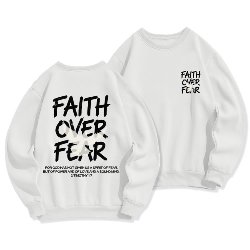Christianartworkshop Sudadera extragrande de cuello redondo con estampado de paloma "Fe sobre el miedo" - Blanco - 2XL - image 3