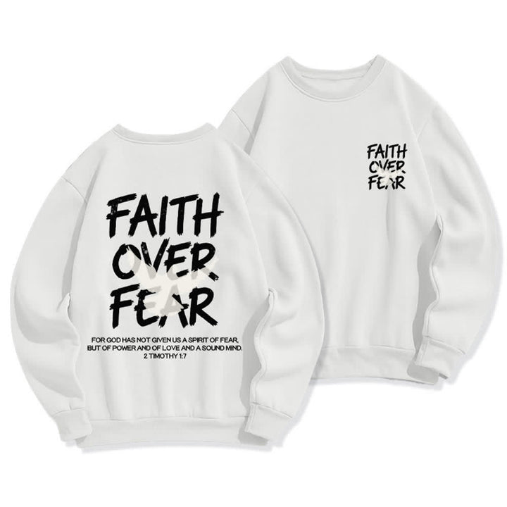 Christianartworkshop Sudadera extragrande de cuello redondo con estampado de paloma "Fe sobre el miedo" - Blanco - 2XL - image 3