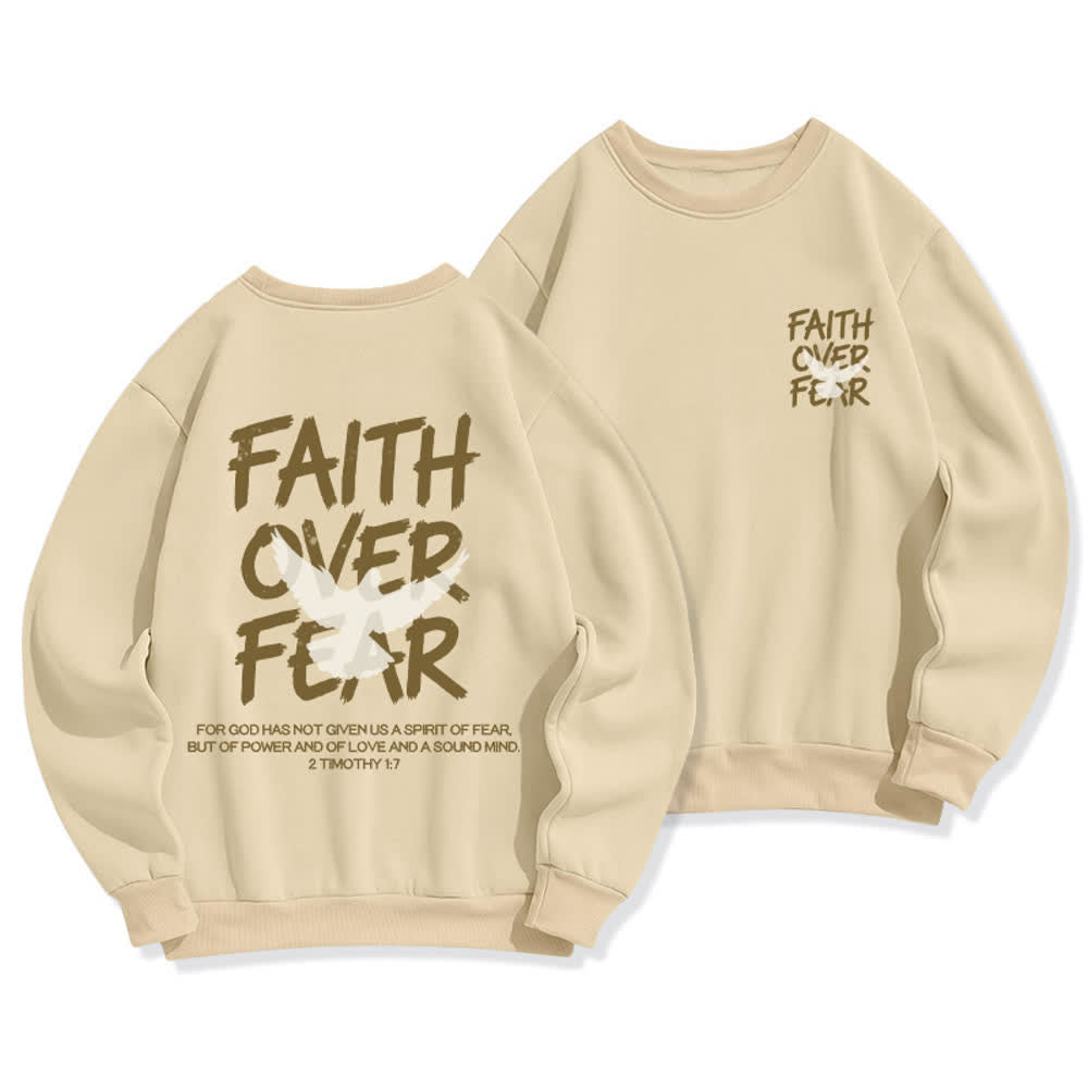 Christianartworkshop Sudadera extragrande de cuello redondo con estampado de paloma "Fe sobre el miedo" - Beige - 2XL - image 0