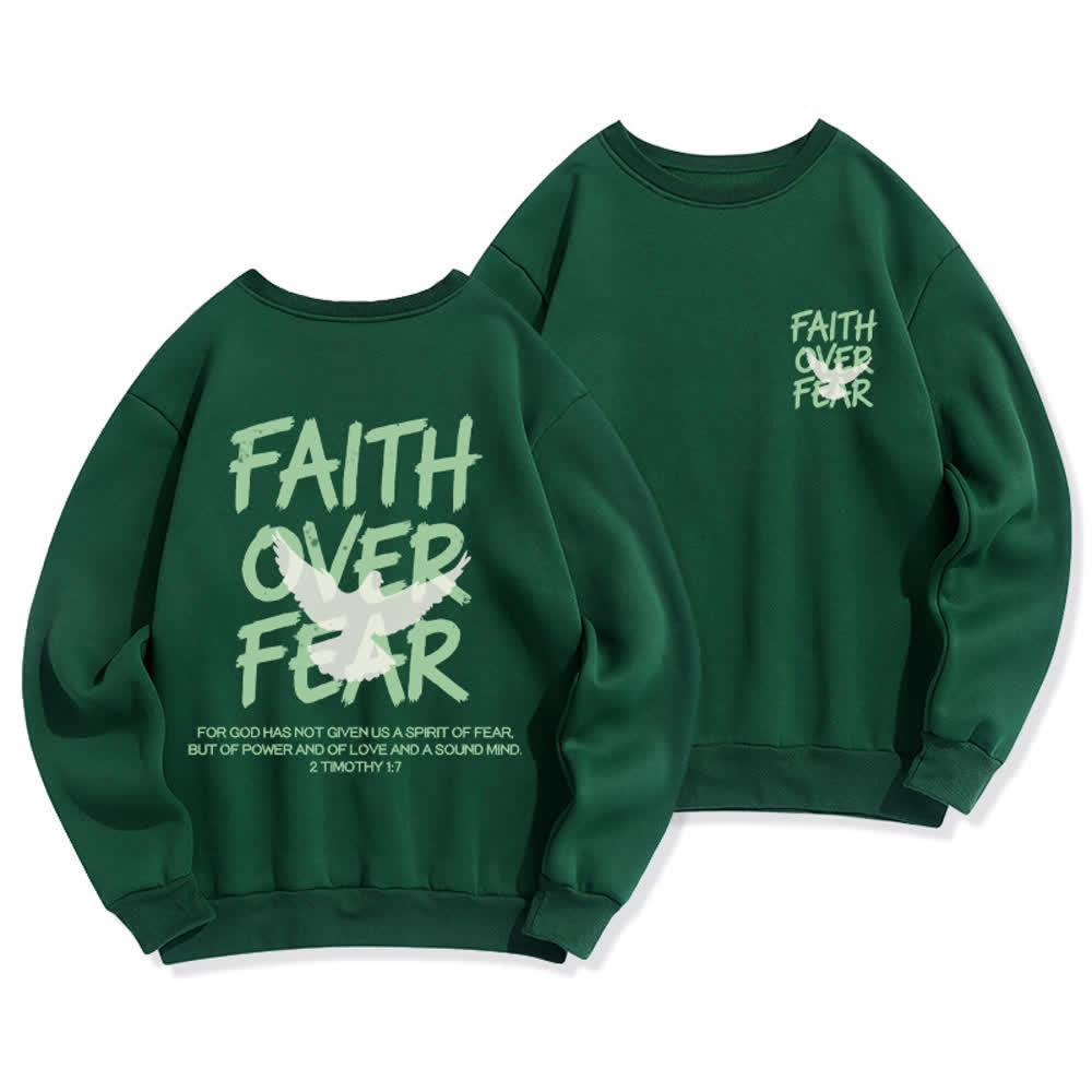 Christianartworkshop Sudadera extragrande de cuello redondo con estampado de paloma "Fe sobre el miedo" - Verde - 2XL - image 15