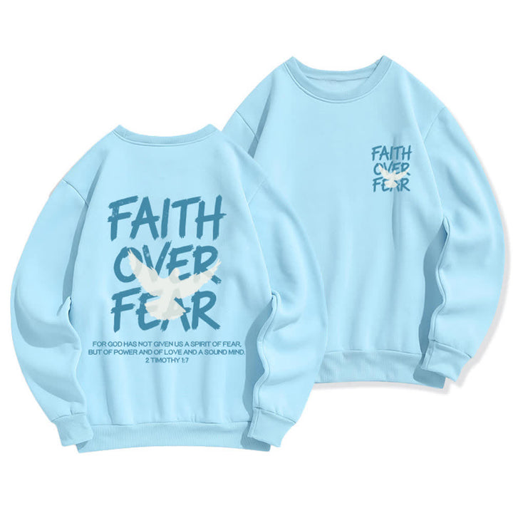 Christianartworkshop Sudadera extragrande de cuello redondo con estampado de paloma "Fe sobre el miedo" - Azul - 2XL - image 12