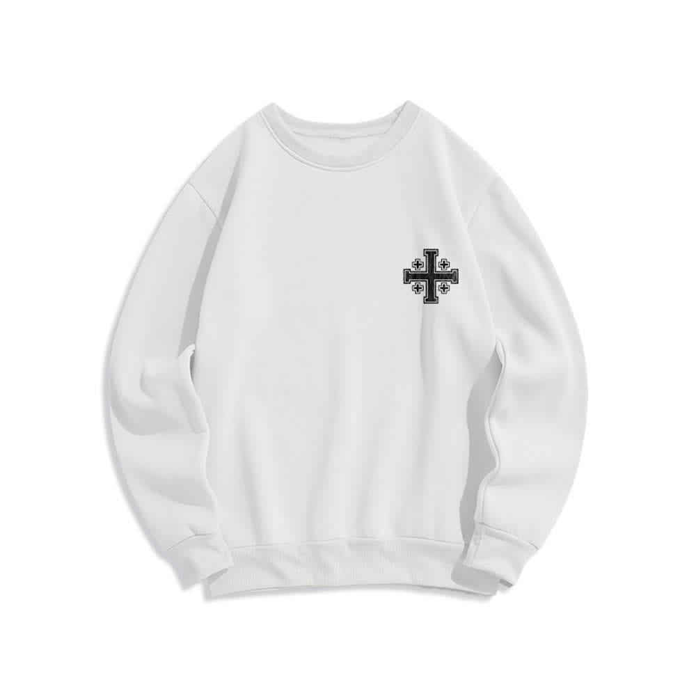 Christianartworkshop Sudadera extragrande de cuello redondo con estampado cruzado en la espalda y efecto desgastado - image 5
