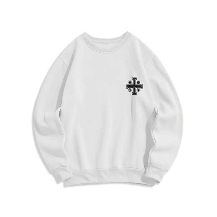Christianartworkshop Sudadera extragrande de cuello redondo con estampado cruzado en la espalda y efecto desgastado - image 5