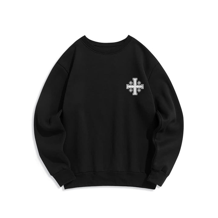 Christianartworkshop Sudadera extragrande de cuello redondo con estampado cruzado en la espalda y efecto desgastado - image 2
