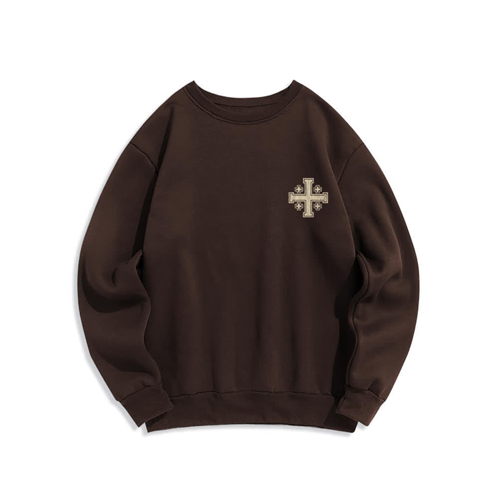 Christianartworkshop Sudadera extragrande de cuello redondo con estampado cruzado en la espalda y efecto desgastado - image 8