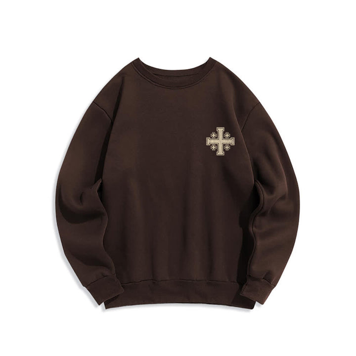 Christianartworkshop Sudadera extragrande de cuello redondo con estampado cruzado en la espalda y efecto desgastado - image 8
