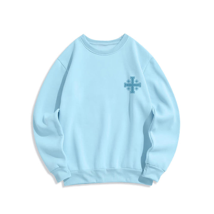 Christianartworkshop Sudadera extragrande de cuello redondo con estampado cruzado en la espalda y efecto desgastado - image 11