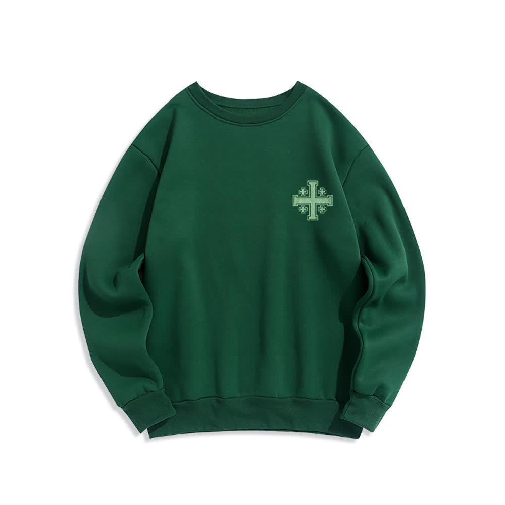 Christianartworkshop Sudadera extragrande de cuello redondo con estampado cruzado en la espalda y efecto desgastado - image 17