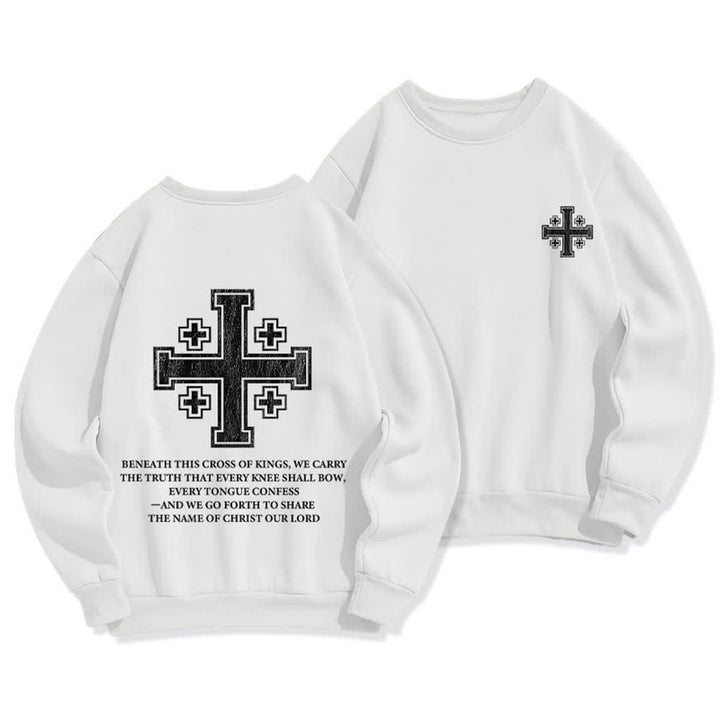 Christianartworkshop Sudadera extragrande de cuello redondo con estampado cruzado en la espalda y efecto desgastado - Blanco - 2XL - image 3