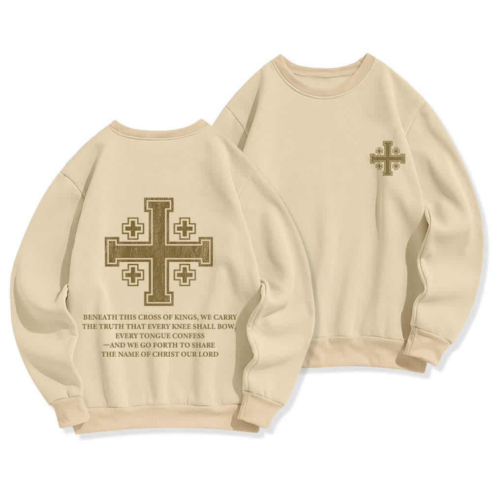 Christianartworkshop Sudadera extragrande de cuello redondo con estampado cruzado en la espalda y efecto desgastado - Beige - 2XL - image 12