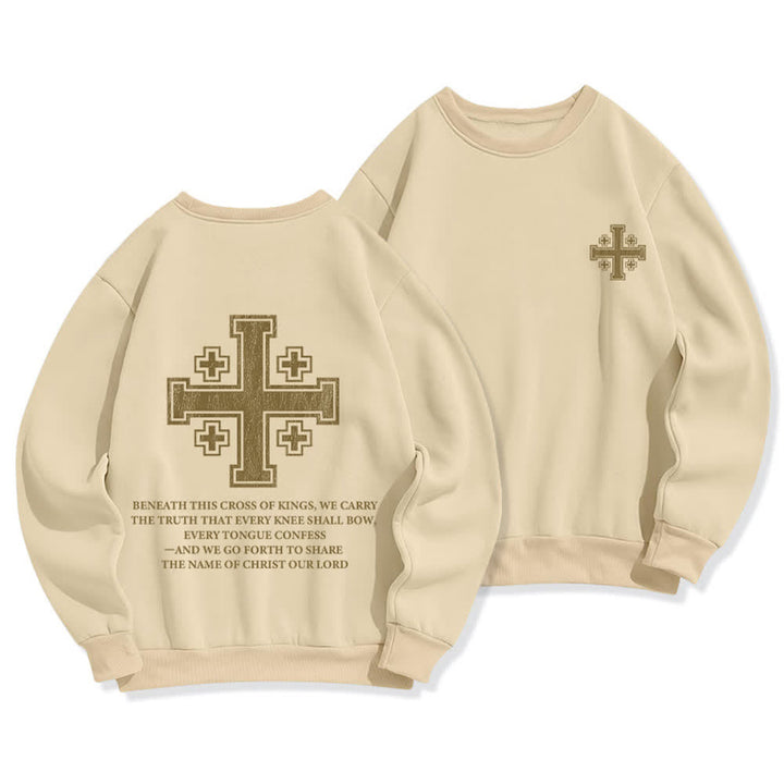 Christianartworkshop Sudadera extragrande de cuello redondo con estampado cruzado en la espalda y efecto desgastado - Beige - 2XL - image 12