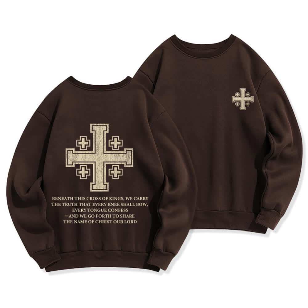 Christianartworkshop Sudadera extragrande de cuello redondo con estampado cruzado en la espalda y efecto desgastado - Marrón - 2XL - image 6