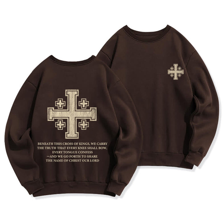 Christianartworkshop Sudadera extragrande de cuello redondo con estampado cruzado en la espalda y efecto desgastado - Marrón - 2XL - image 6