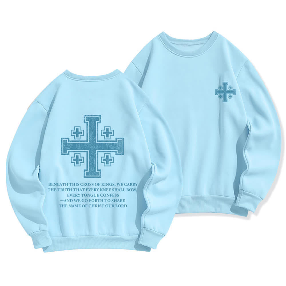 Christianartworkshop Sudadera extragrande de cuello redondo con estampado cruzado en la espalda y efecto desgastado - Azul - 2XL - image 9