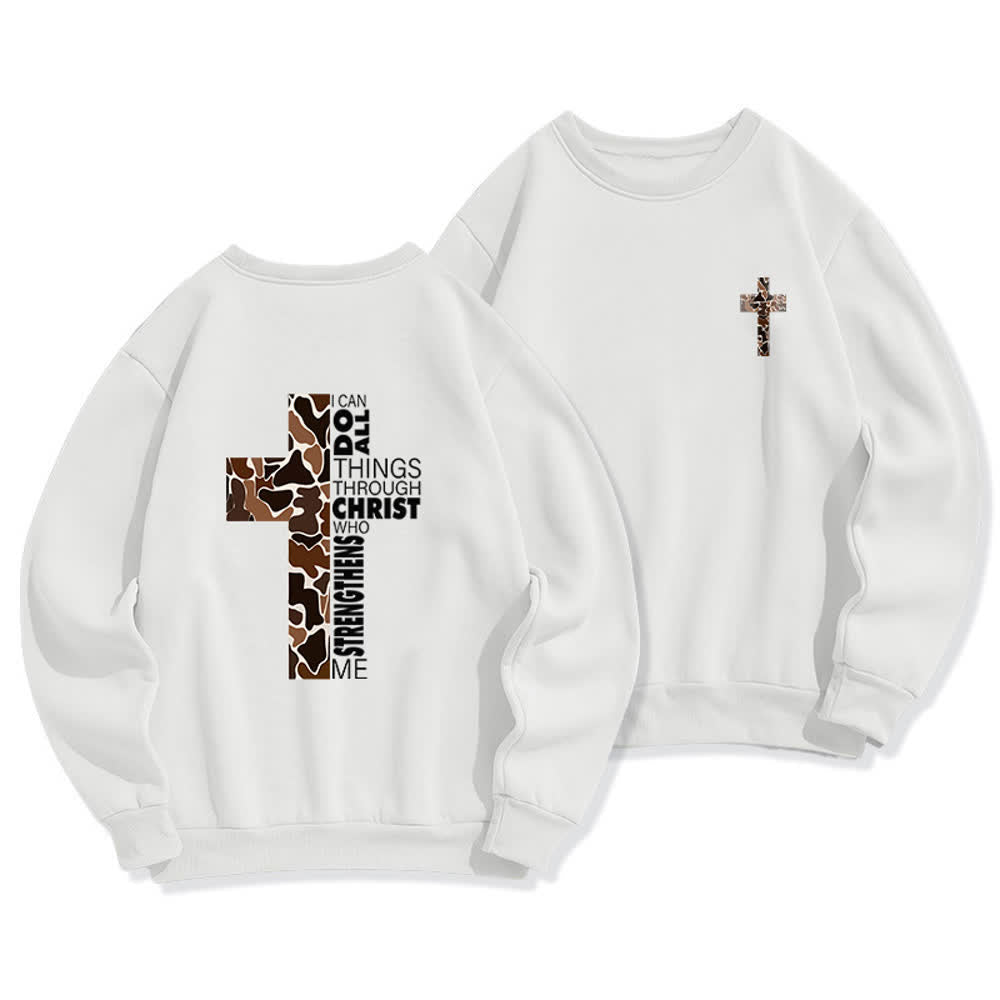 Christianartworkshop Sudadera extragrande de cuello redondo con estampado de camuflaje oliva y verso cruzado. - Blanco - 2XL - image 3