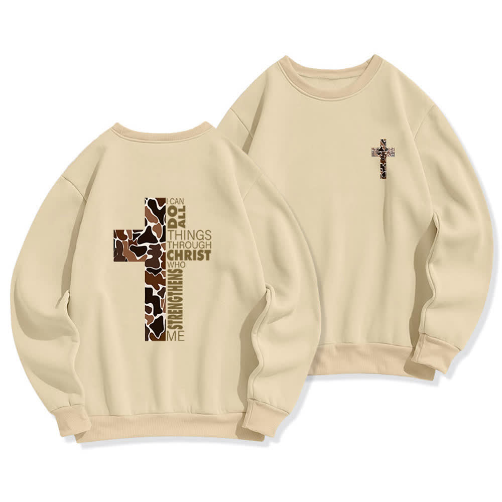 Christianartworkshop Sudadera extragrande de cuello redondo con estampado de camuflaje oliva y verso cruzado. - Beige - 2XL - image 15