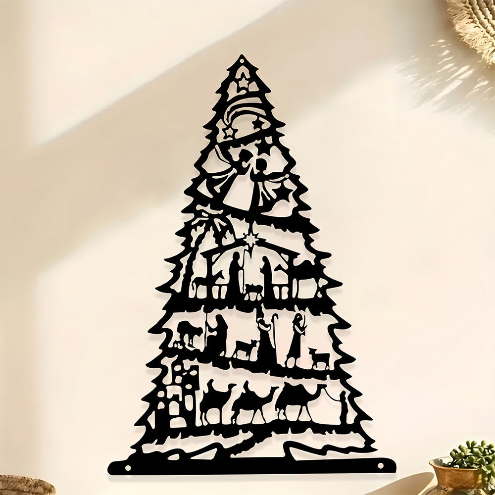 Christianartworkshop Cuadro metálico de pared con escena del Nacimiento y árbol de Navidad: emblema de paz eterna. - image 0