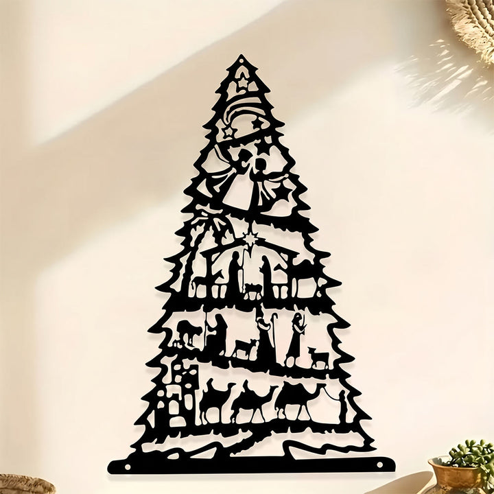 Christianartworkshop Cuadro metálico de pared con escena del Nacimiento y árbol de Navidad: emblema de paz eterna. - image 0