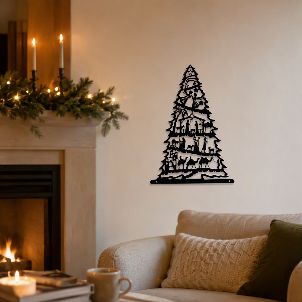 Christianartworkshop Cuadro metálico de pared con escena del Nacimiento y árbol de Navidad: emblema de paz eterna. - image 2