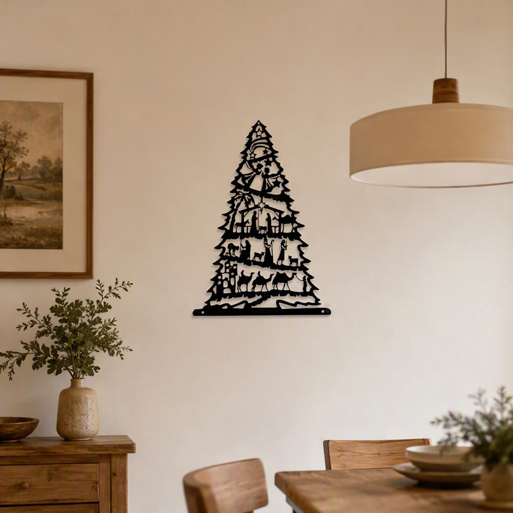 Christianartworkshop Cuadro metálico de pared con escena del Nacimiento y árbol de Navidad: emblema de paz eterna. - image 3