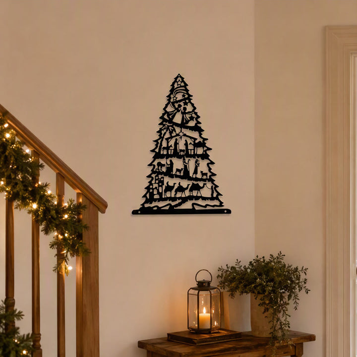 Christianartworkshop Cuadro metálico de pared con escena del Nacimiento y árbol de Navidad: emblema de paz eterna. - image 5