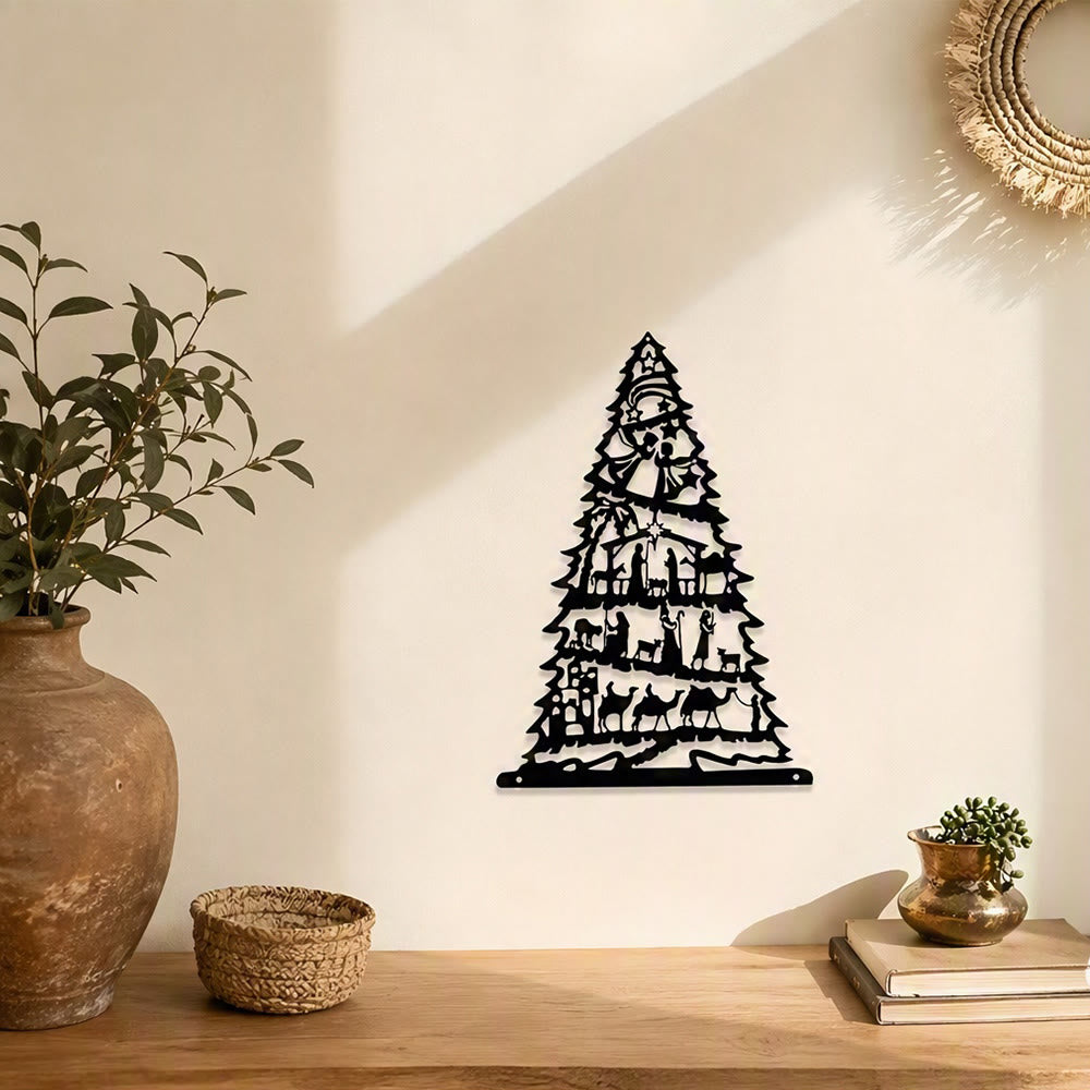 Christianartworkshop Cuadro metálico de pared con escena del Nacimiento y árbol de Navidad: emblema de paz eterna. - image 1