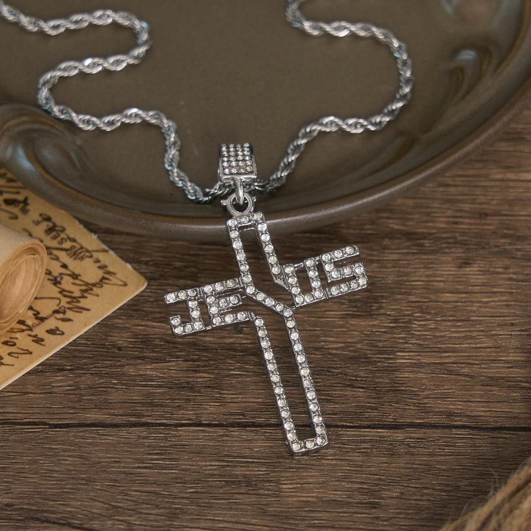 Christianartworkshop Collar con cruz de Jesús hueca con piedras incrustadas: símbolo de fe perdurable. - Plata - image 4