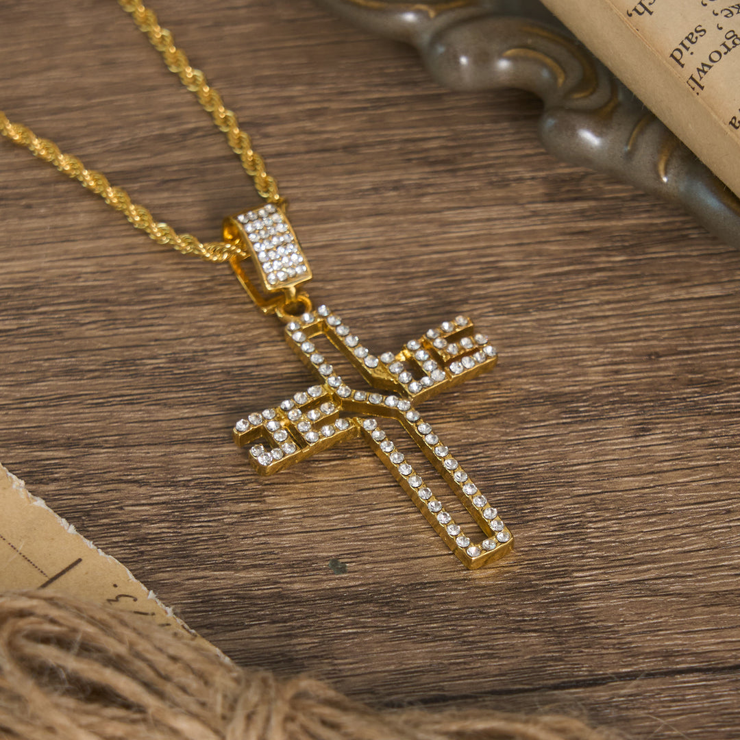 Christianartworkshop Collar con cruz de Jesús hueca con piedras incrustadas: símbolo de fe perdurable. - image 3