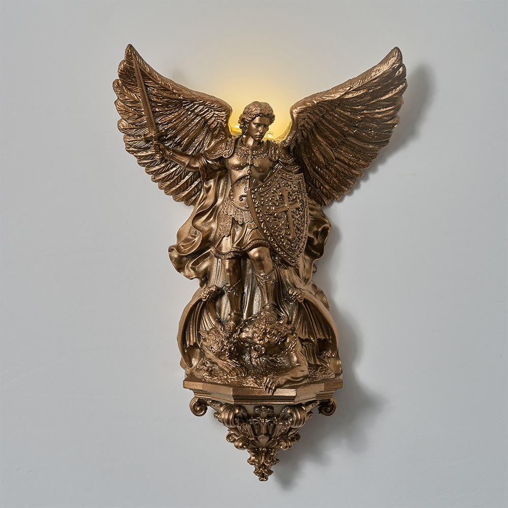 Christianartworkshop Escultura mural de San Miguel con alas y retroiluminación: emblema del noble refugio celestial. - San Miguel - image 0