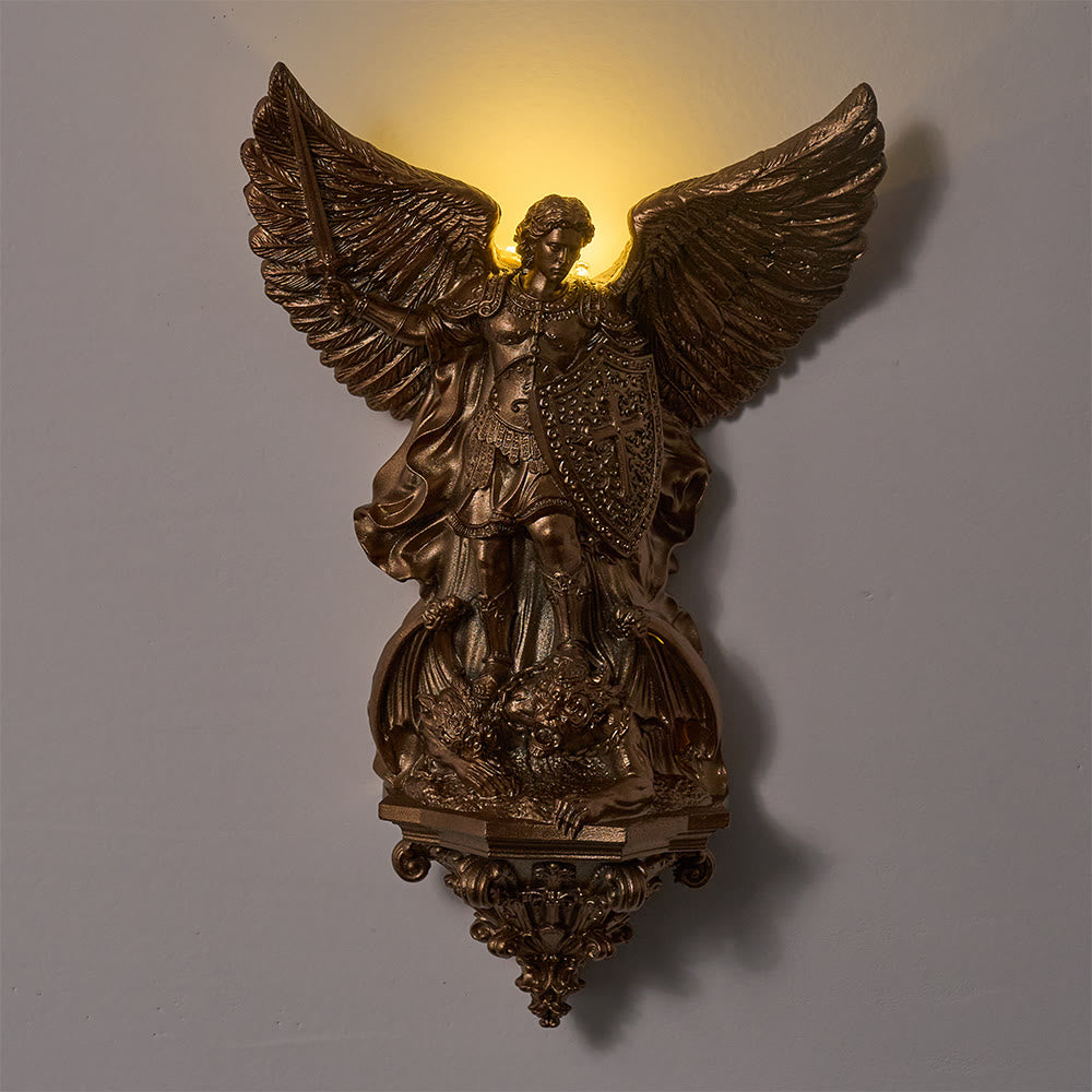 Christianartworkshop Escultura mural de San Miguel con alas y retroiluminación: emblema del noble refugio celestial. - image 1