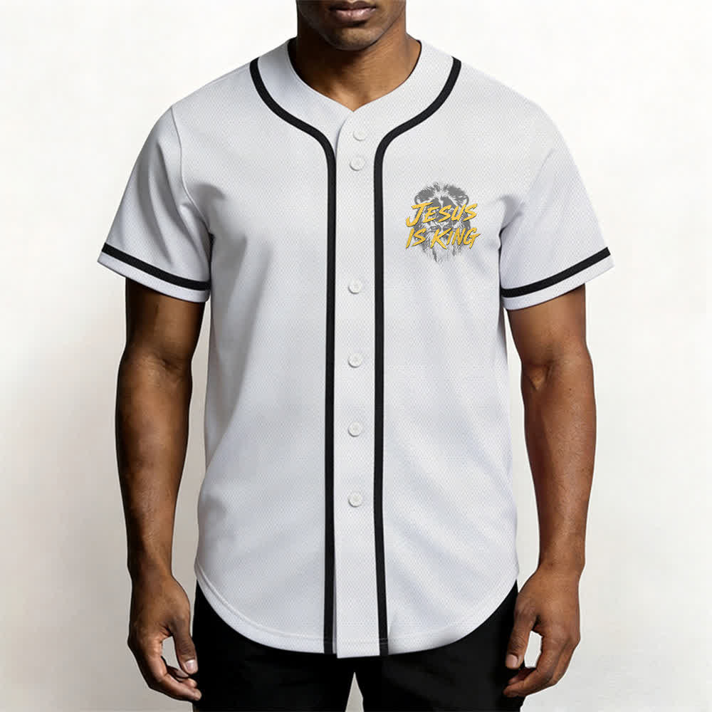 Christianartworkshop Camiseta de béisbol de malla con estampado de león "Jesús es Rey" - image 13