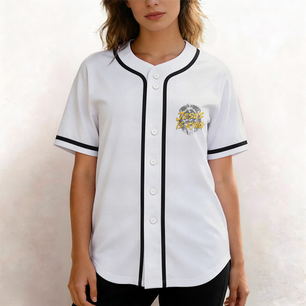 Christianartworkshop Camiseta de béisbol de malla con estampado de león "Jesús es Rey" - image 11