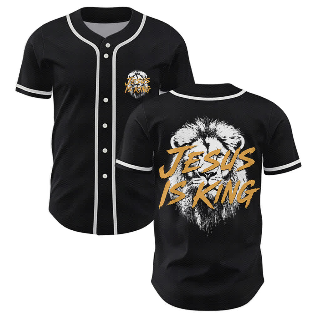 Camiseta de béisbol con gráfico del león "Jesús es rey" de Christianartworkshop - Negro - 5XL - image 14
