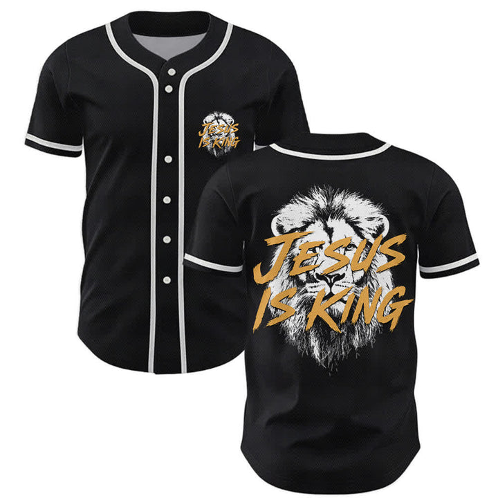 Camiseta de béisbol con gráfico del león "Jesús es rey" de Christianartworkshop - Negro - 5XL - image 14