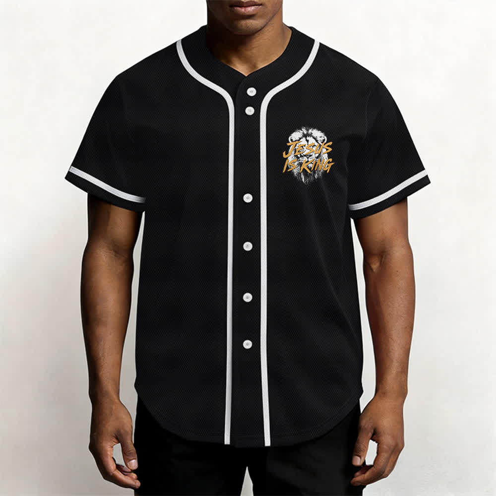 Christianartworkshop Camiseta de béisbol de malla con estampado de león "Jesús es Rey" - image 20