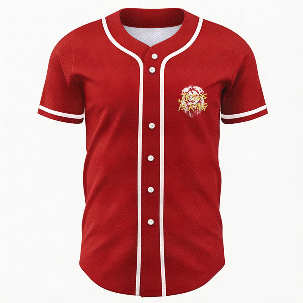 Christianartworkshop Camiseta de béisbol de malla con estampado de león "Jesús es Rey" - image 23