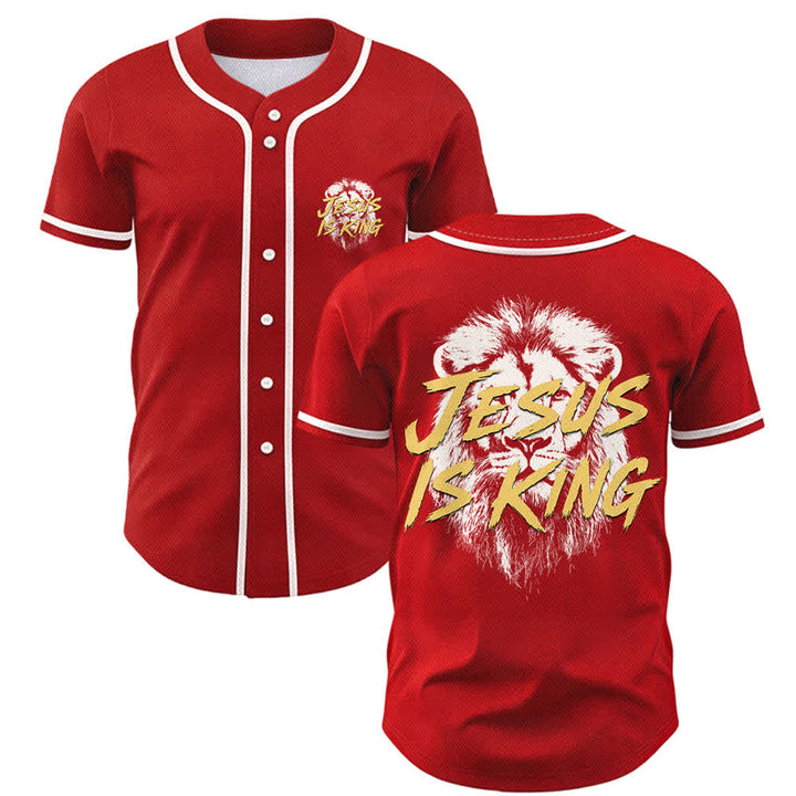 Camiseta de béisbol con gráfico del león "Jesús es rey" de Christianartworkshop - Rojo - 5XL - image 21
