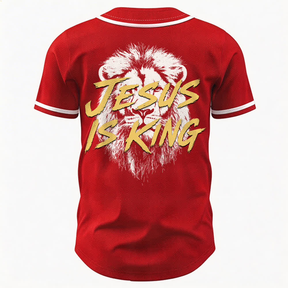 Camiseta de béisbol con gráfico del león "Jesús es rey" de Christianartworkshop - image 22