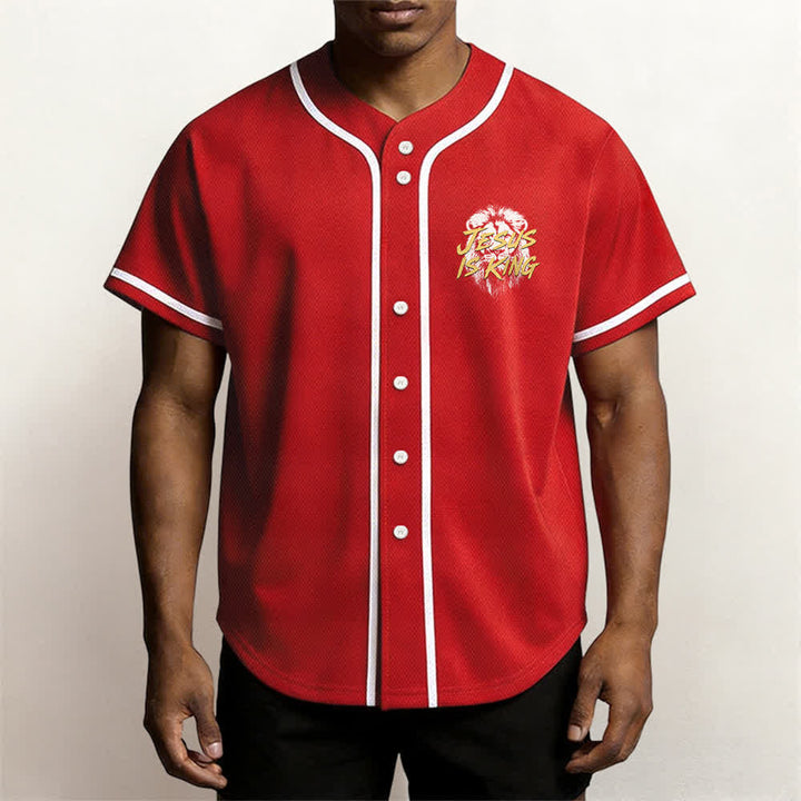Camiseta de béisbol con gráfico del león "Jesús es rey" de Christianartworkshop - image 27