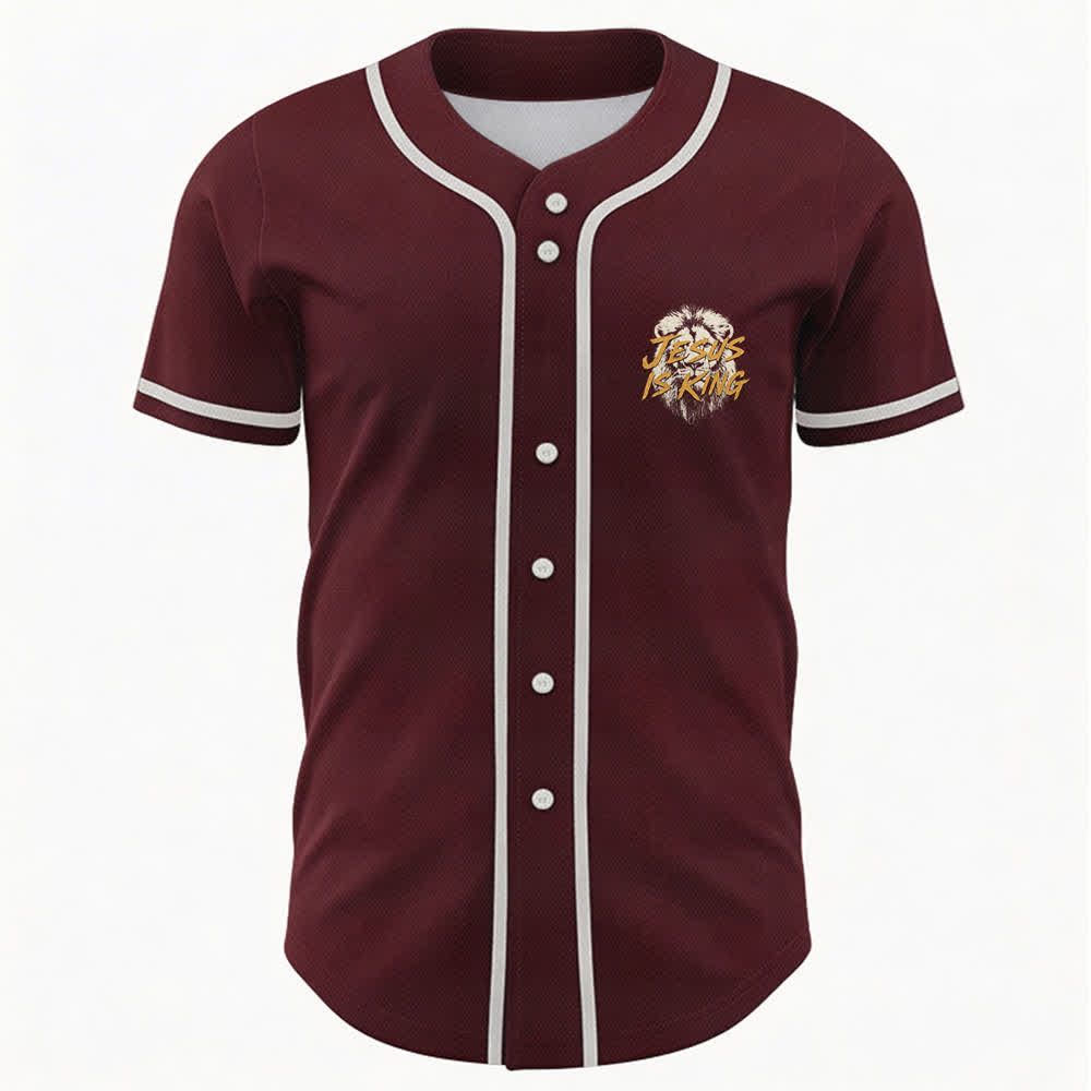 Camiseta de béisbol con gráfico del león "Jesús es rey" de Christianartworkshop - image 30