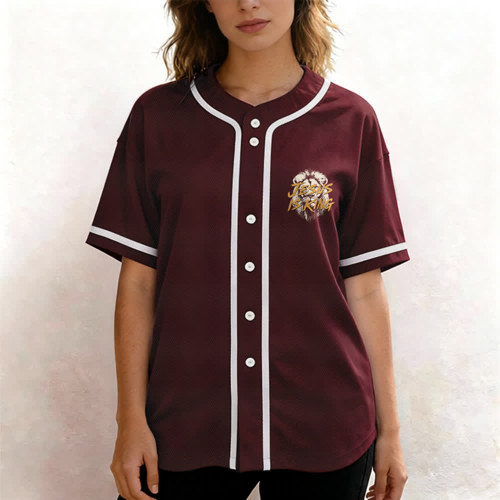 Christianartworkshop Camiseta de béisbol de malla con estampado de león "Jesús es Rey" - image 32