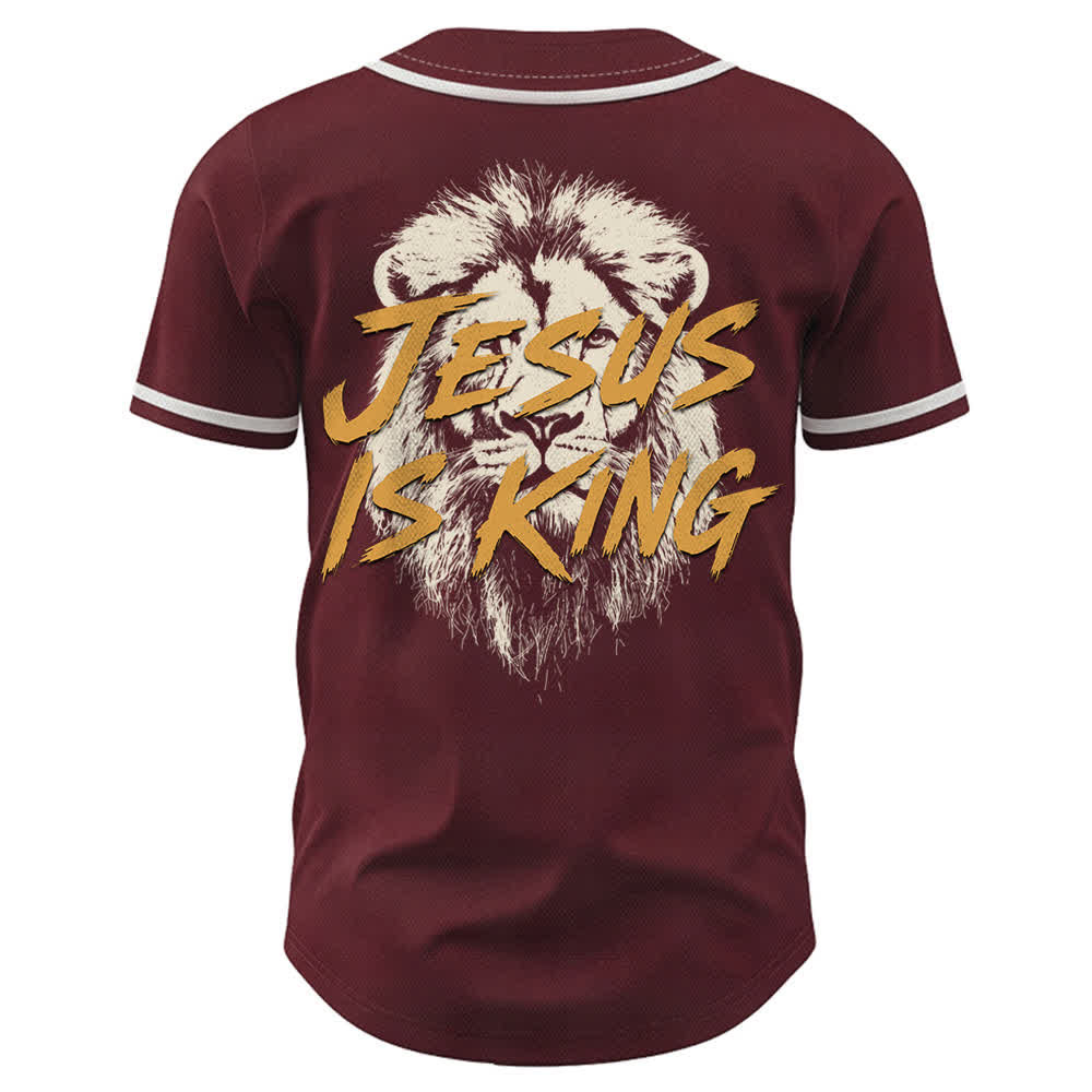 Camiseta de béisbol con gráfico del león "Jesús es rey" de Christianartworkshop - image 29