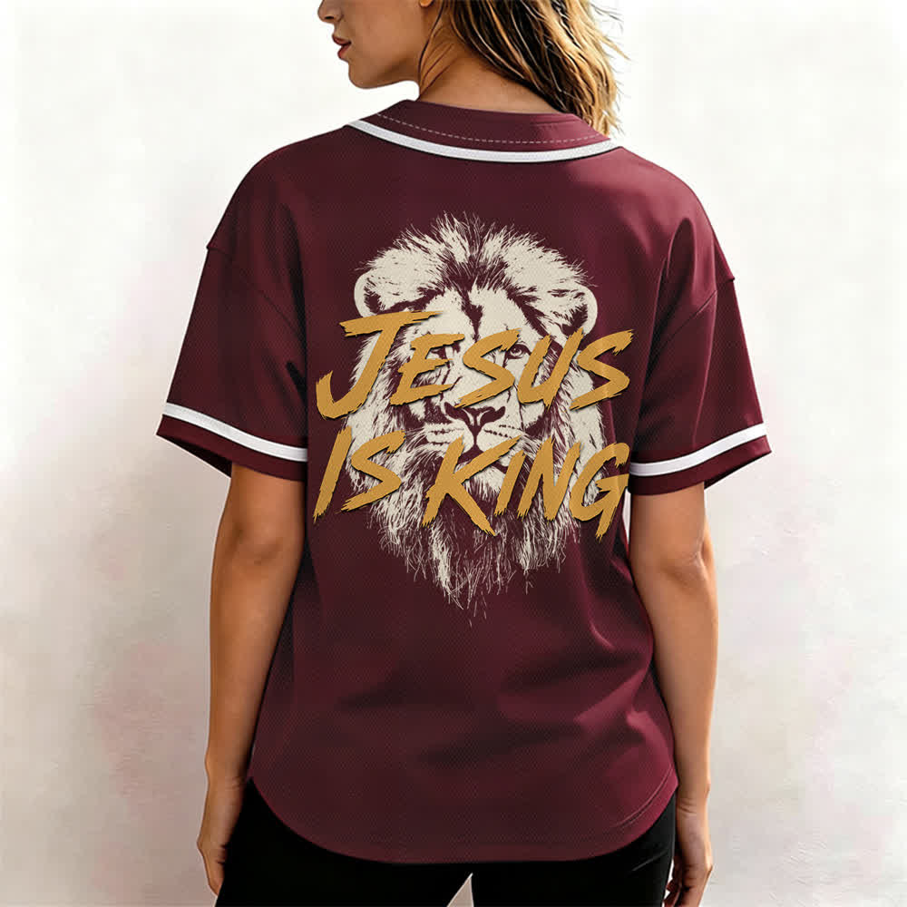 Christianartworkshop Camiseta de béisbol de malla con estampado de león "Jesús es Rey" - image 31